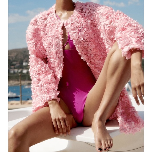 Zara Floral Textured Knit Coat - Picture 7 of 11